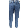 Jeans en denim bleu avec coupe classique cinq poches légèrement délavés pour un style casual homme