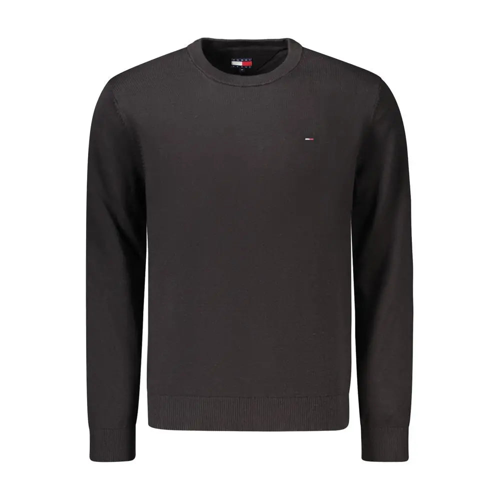 Sweat-shirt tommy hilfiger noir en coton pour homme avec col rond, poignets et ourlet côtelés et petit logo brodé