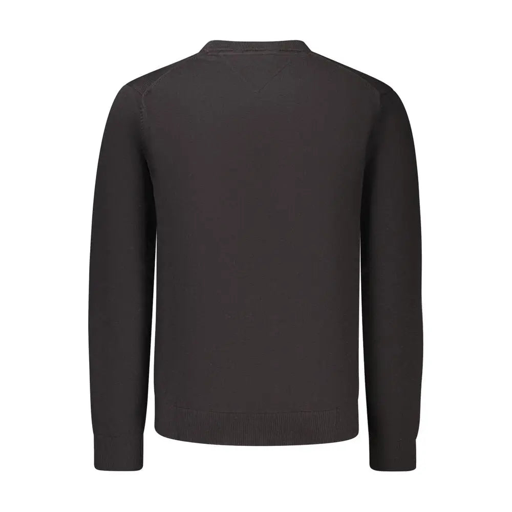 Tommy hilfiger pull homme en coton noir avec col rond et poignets et ourlet côtelés