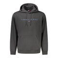Sweatshirt homme tommy hilfiger noir en coton avec capuche gris foncé et logo brodé bleu clair sur la poitrine
