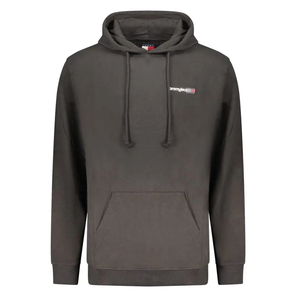 Sweatshirt homme tommy hilfiger en coton noir avec capuche gris foncé et logo brodé subtil sur la poitrine