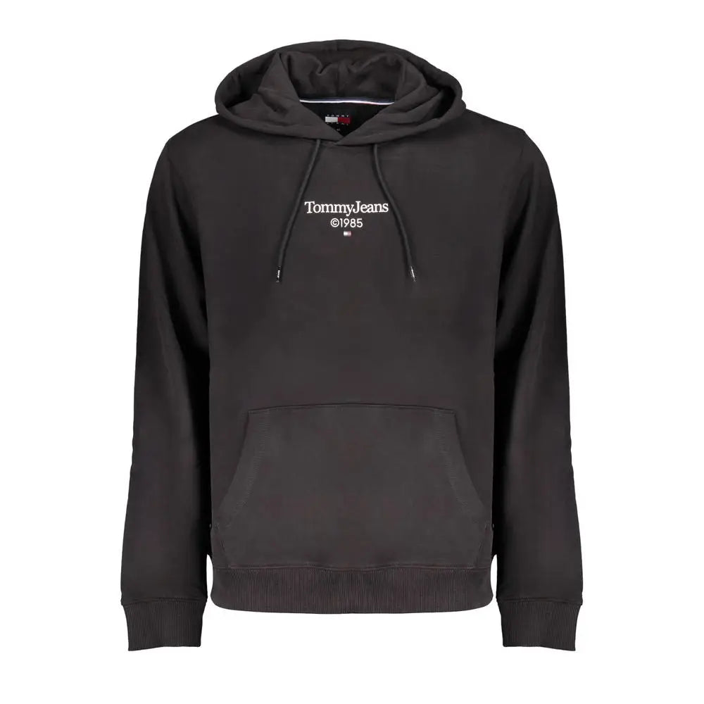 Sweat à capuche tommy hilfiger noir en coton pour homme avec logo brodé blanc et cordons de serrage