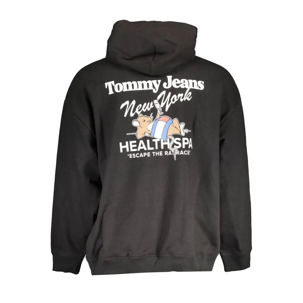 Sweat à capuche noir tommy hilfiger pour homme en coton avec graphique blanc souris en maillot rayé new york health spa