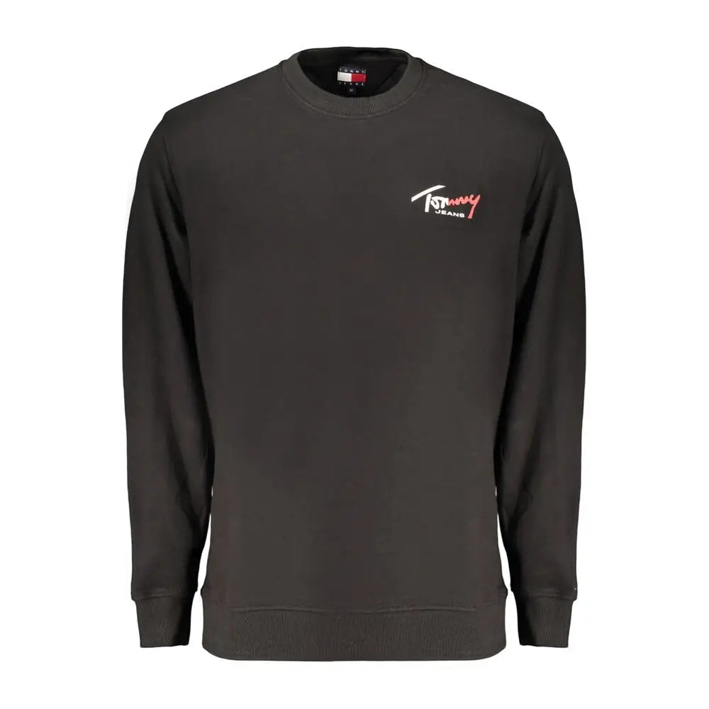 Sweatshirt tommy hilfiger noir en coton pour homme avec logo brodé blanc et rouge sur la poitrine