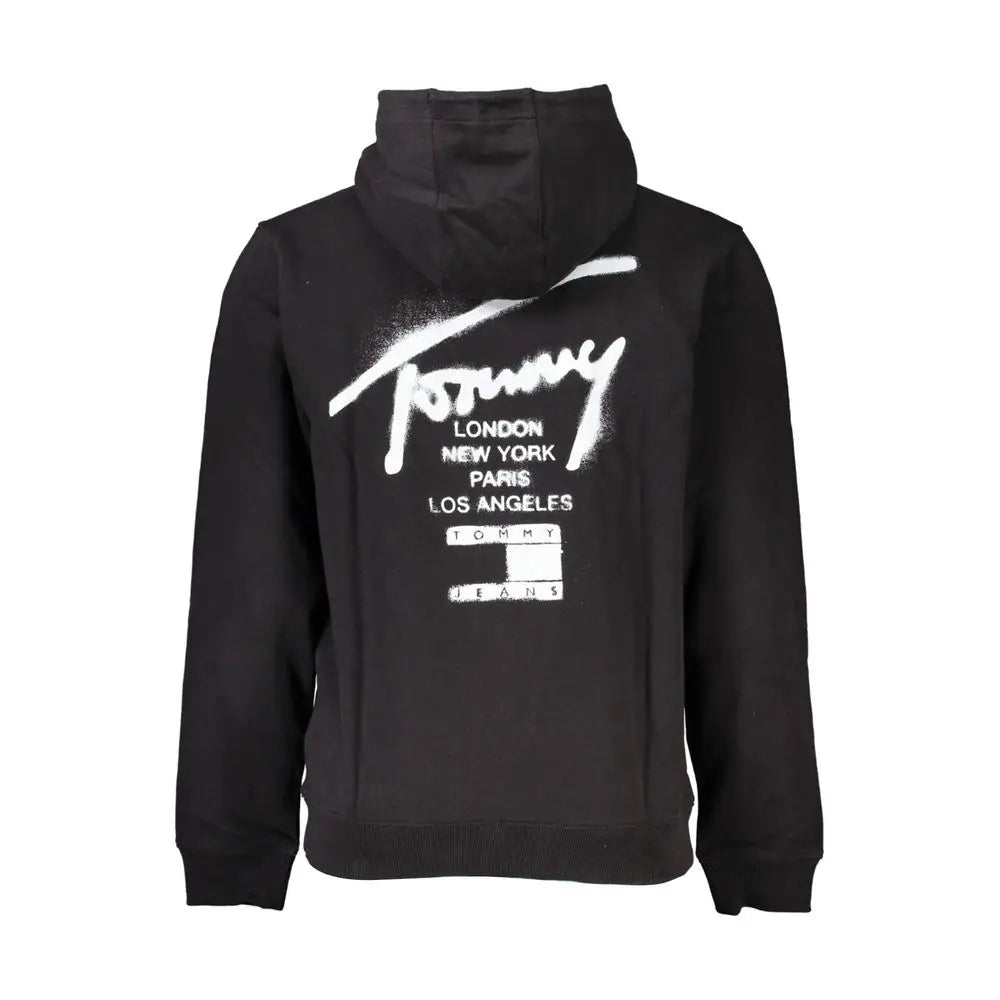 Sweatshirt homme tommy hilfiger noir coton avec logo blanc style graffiti et noms de villes au dos
