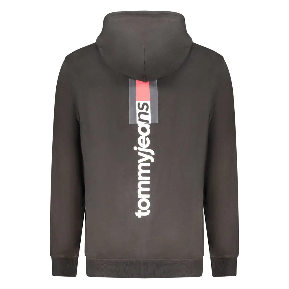 Sweatshirt homme tommy hilfiger noir en coton avec logo blanc vertical et bande rouge et grise au dos