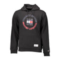 Sweatshirt homme tommy hilfiger noir en coton avec capuche et logo circulaire rouge blanc autour du drapeau