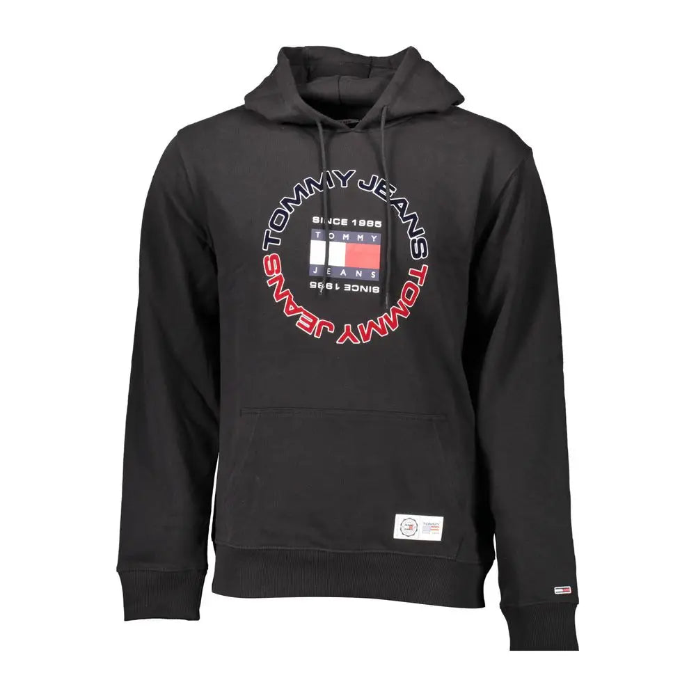 Sweatshirt homme tommy hilfiger noir en coton avec capuche et logo circulaire rouge blanc autour du drapeau
