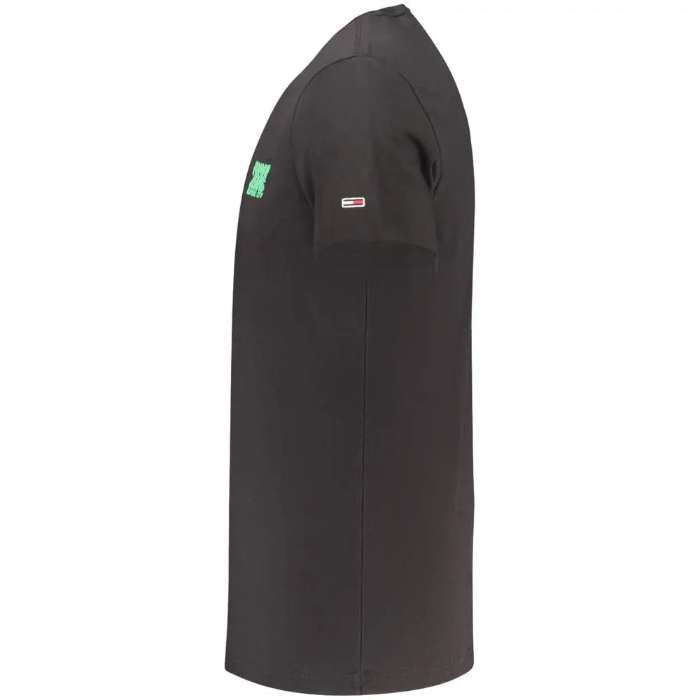 Tommy hilfiger t shirt homme noir coton avec graphique vert sur la poitrine et logo rouge blanc bleu sur la manche