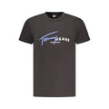 T shirt noir en coton pour homme tommy hilfiger avec logo signature tommy en bleu clair et lettres blanches jeans new york