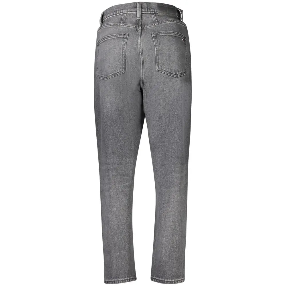 Jean femme tommy hilfiger noir en coton vu de dos avec coupe droite et poches arrière classiques en denim gris