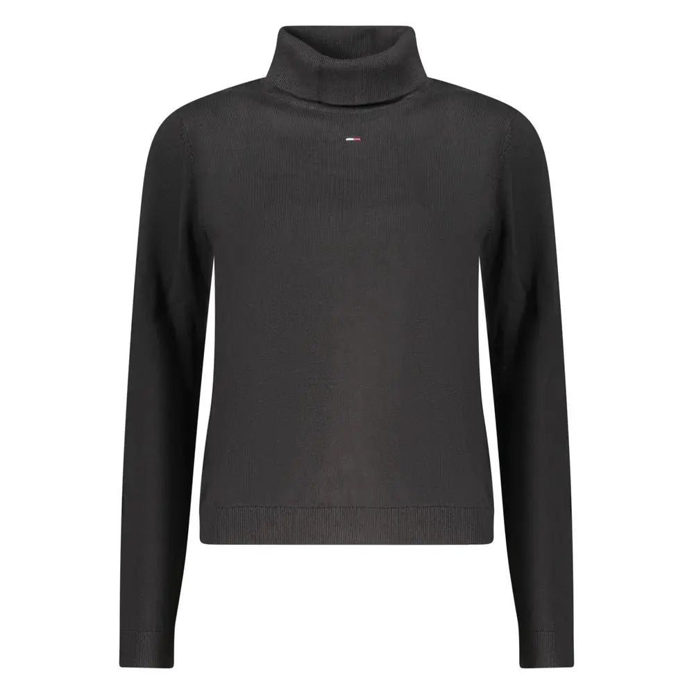 Pull noir en coton tommy hilfiger pour femme avec col roulé et logo brodé au niveau du col