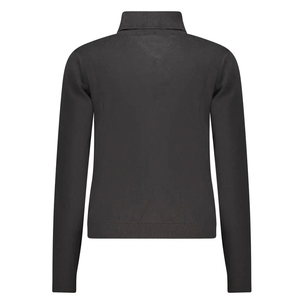 Pull noir en coton tommy hilfiger pour femme avec col roulé et bordures côtelées aux poignets et à l’ourlet