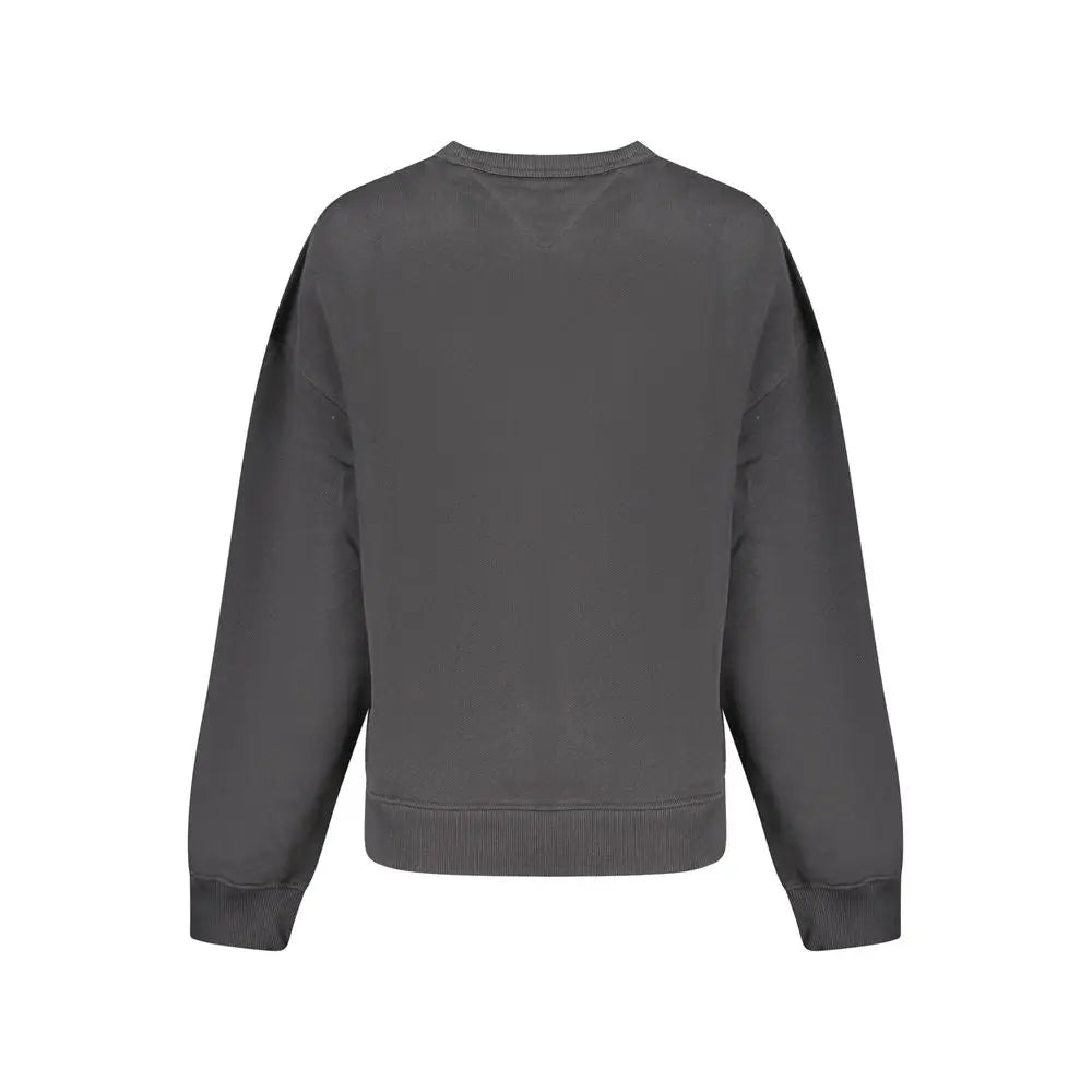 Sweatshirt tommy hilfiger femme en coton noir avec col rond gris foncé et poignets et ourlet côtelés