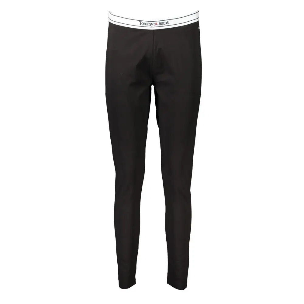 Legging femme en coton noir Tommy Hilfiger avec taille élastique blanche et logo de la marque
