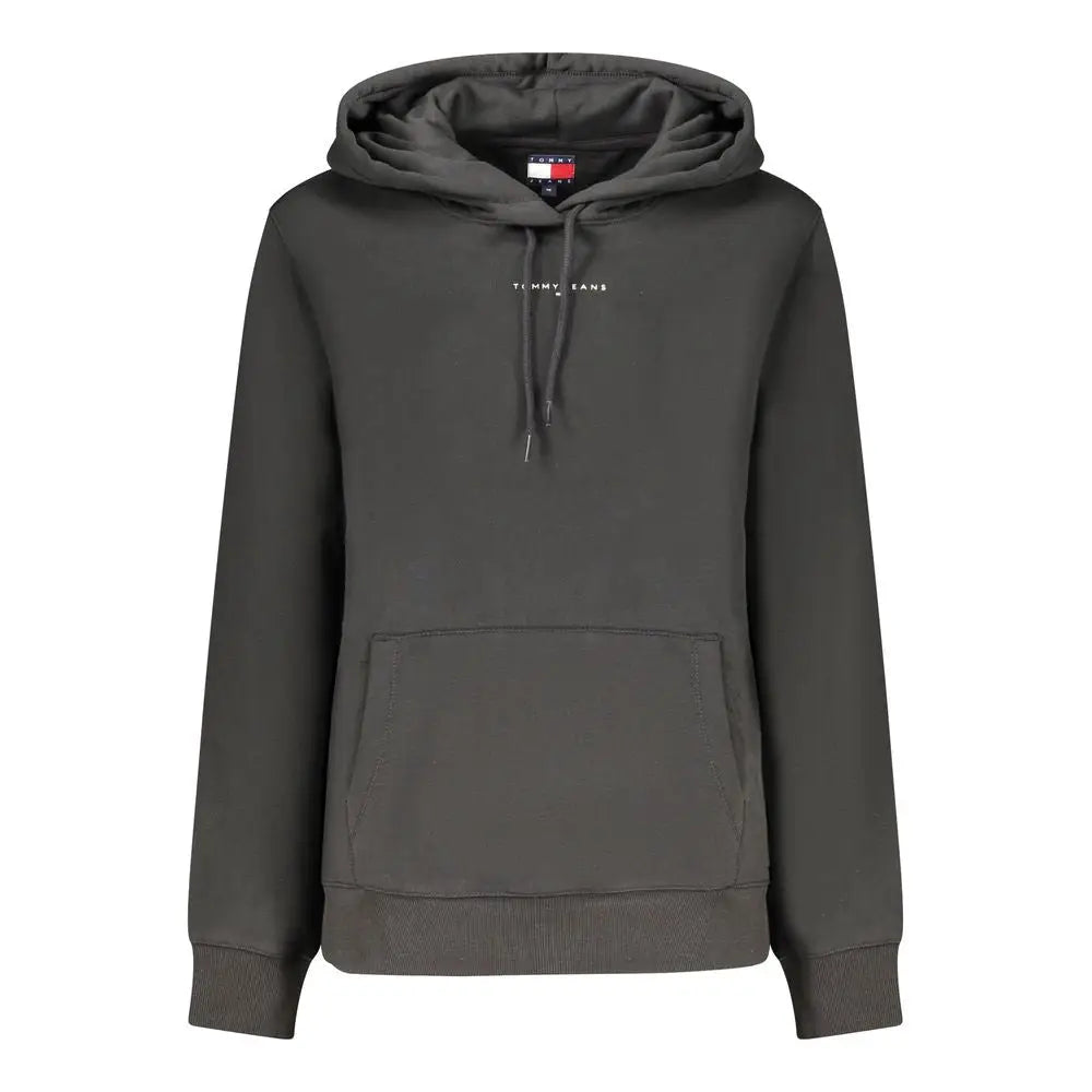 Sweat à capuche femme tommy hilfiger en coton noir avec logo blanc discret et cordons assortis