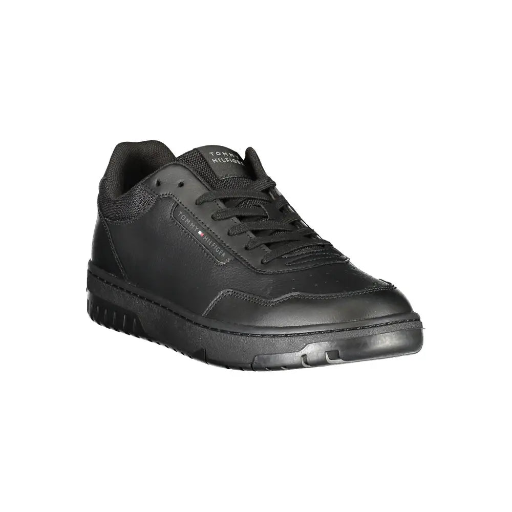 Baskets tommy hilfiger homme noires en cuir texturé au design épuré et minimaliste