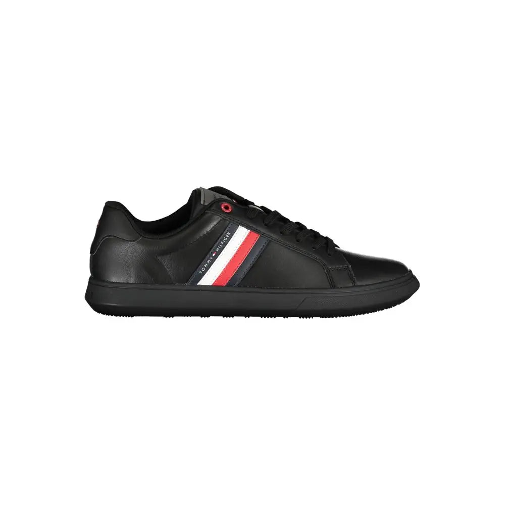 Baskets homme tommy hilfiger noires en cuir avec bande rouge blanc bleu sur le côté