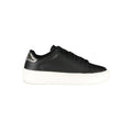 Tommy hilfiger sneaker femme en cuir noir basse avec semelle blanche épaisse et accent argenté métallique au talon