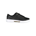 Baskets tommy hilfiger femme en cuir noir avec semelle en caoutchouc blanc et logo or
