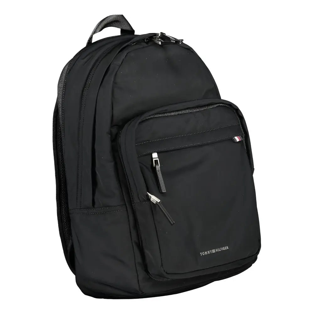 Sac à dos homme tommy hilfiger noir en polyester avec plusieurs fermetures éclair et logo discret sur le devant