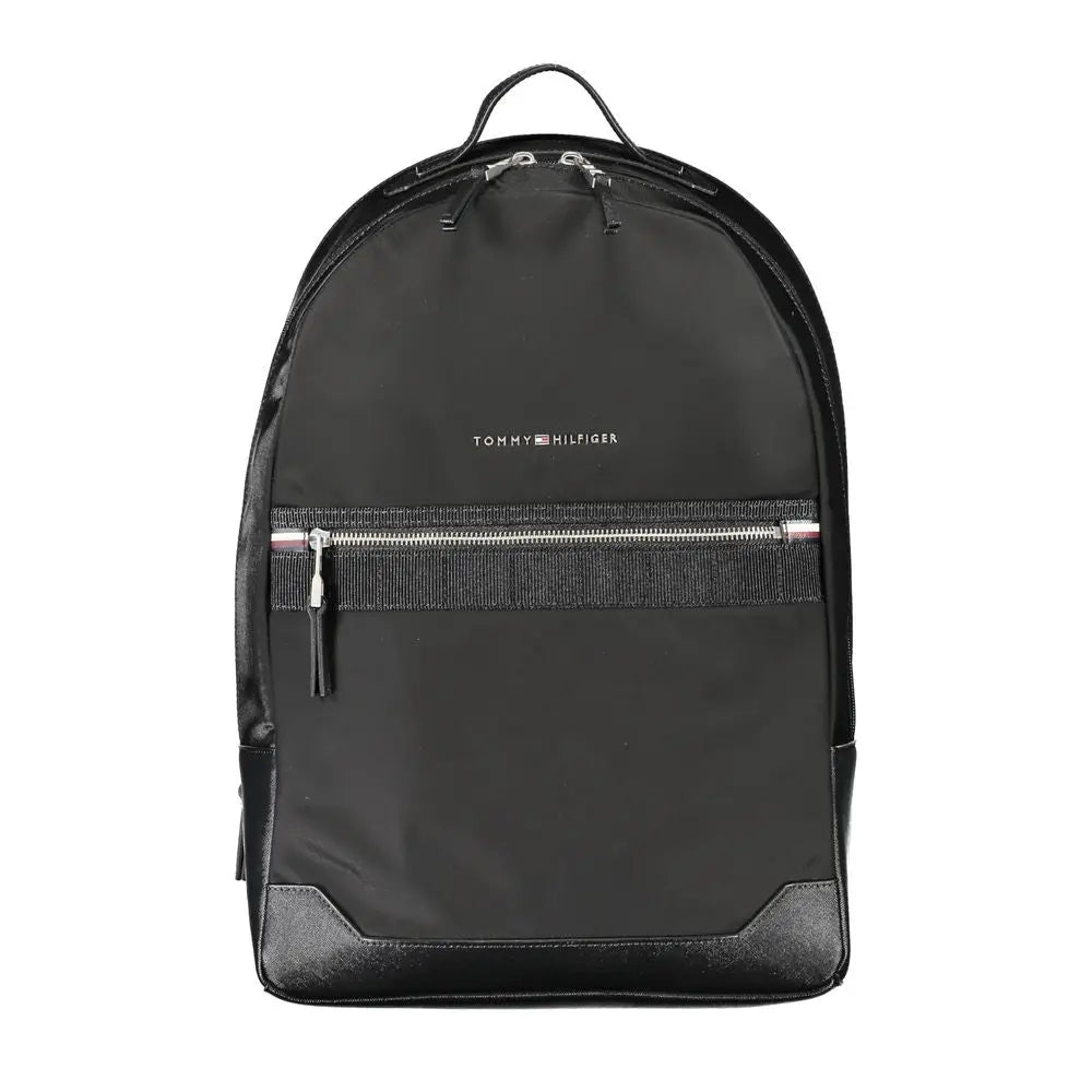 Sac à dos noir tommy hilfiger en polyester avec design moderne en nylon et accents en similicuir pour homme