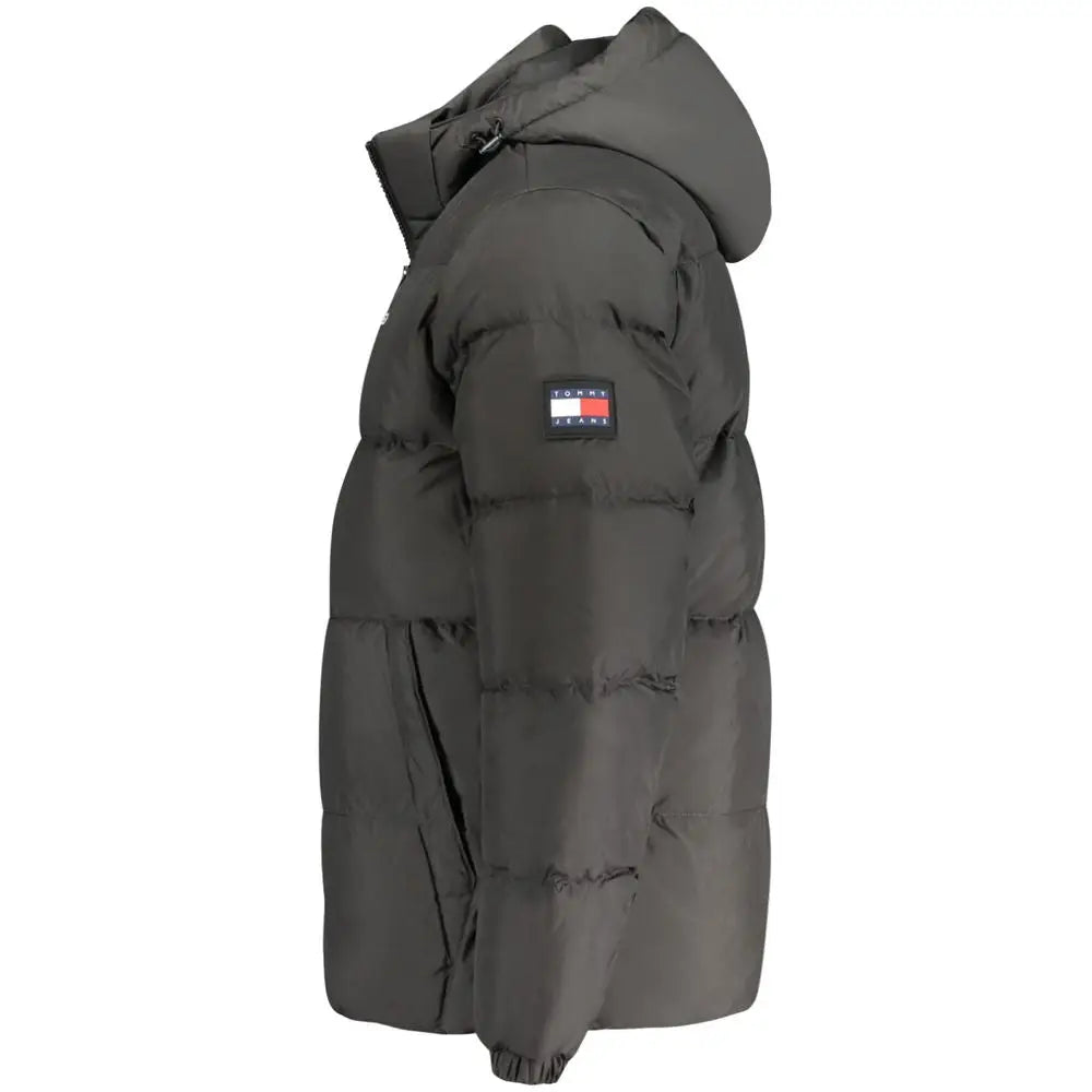 Veste homme tommy hilfiger noire en polyester avec capuche matelassée et logo tommy jeans sur la manche gauche