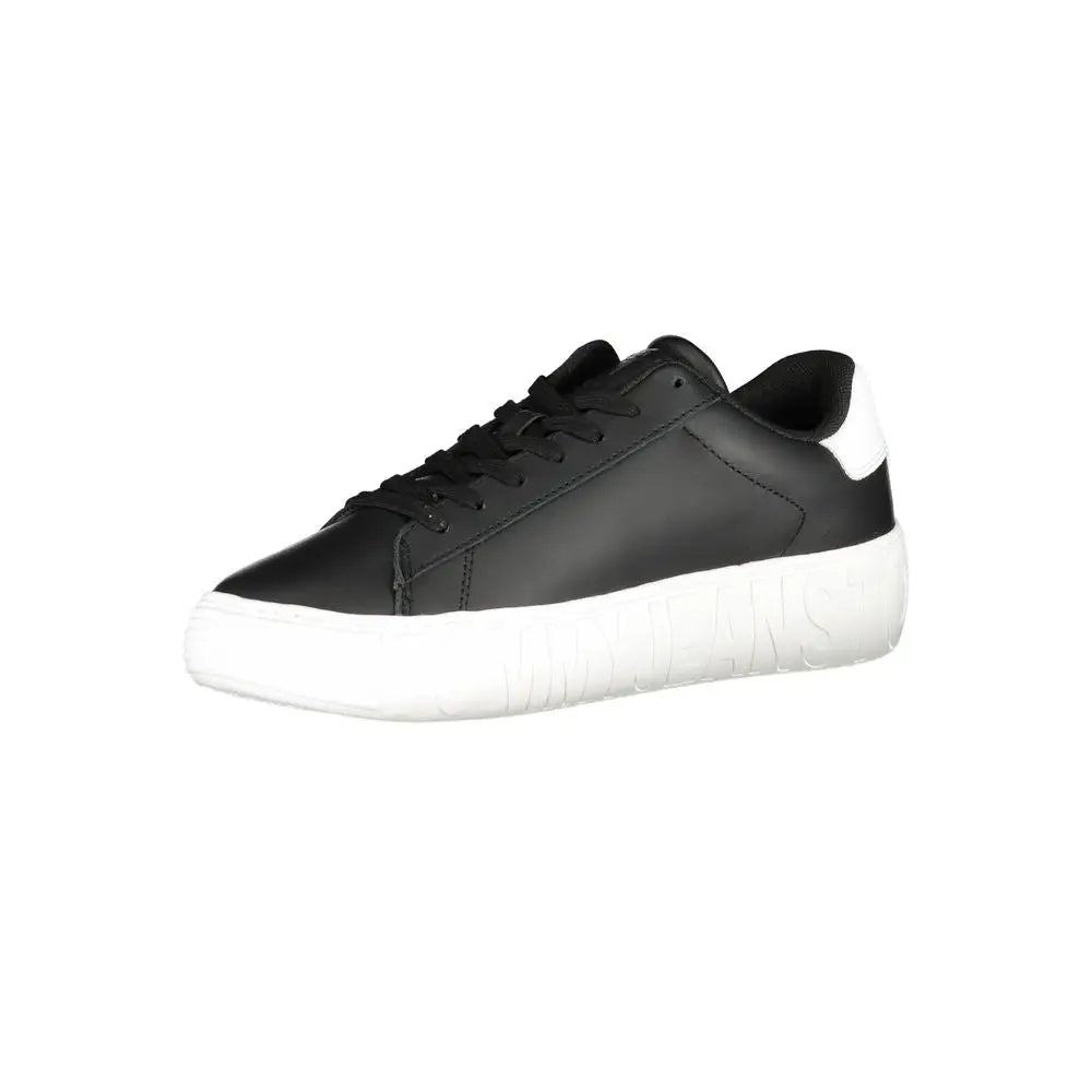 Tommy hilfiger sneaker homme noir en polyuréthane cuir synthétique avec semelle blanche et talon blanc contrasté