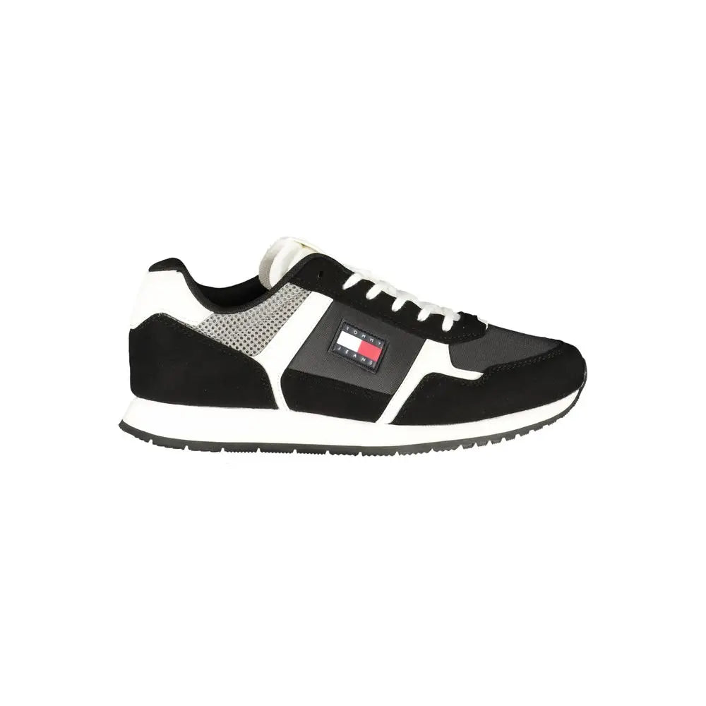 Sneaker homme tommy hilfiger noir en polyuréthane avec dessus en suède, panneau latéral en mesh et logo rouge blanc bleu