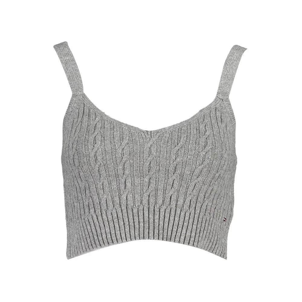 Tank top cropped gris en maille torsadée à fines bretelles avec sac à main en polyuréthane noir tommy hilfiger femme