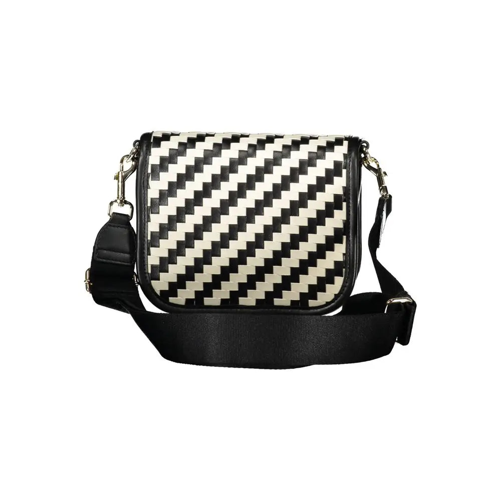 Sac bandoulière Tommy Hilfiger noir en polyuréthane avec tissage diagonal noir et blanc et strap noir élégant