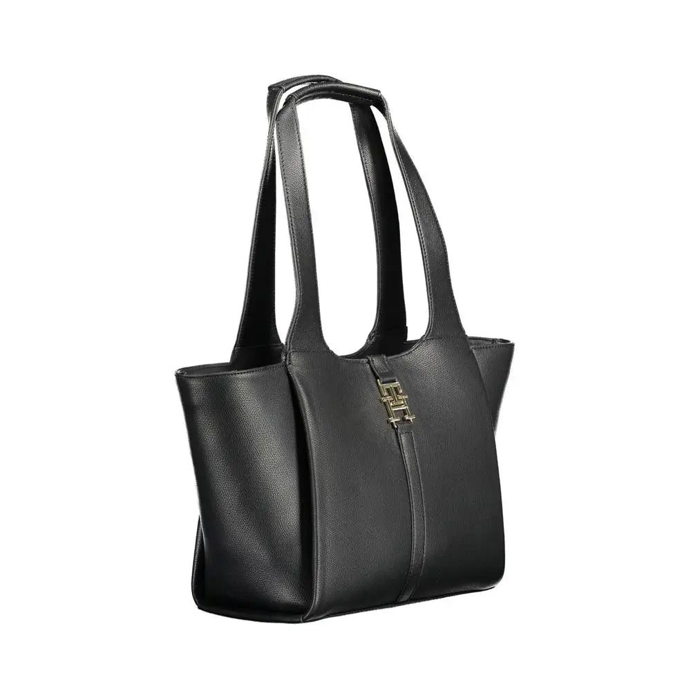 Sac fourre-tout noir en cuir avec fermoir logo doré tommy hilfiger en polyuréthane pour femme