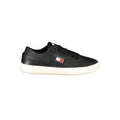 Baskets basses pour femme tommy hilfiger en polyuréthane noir avec semelle en caoutchouc blanc et logo drapeau