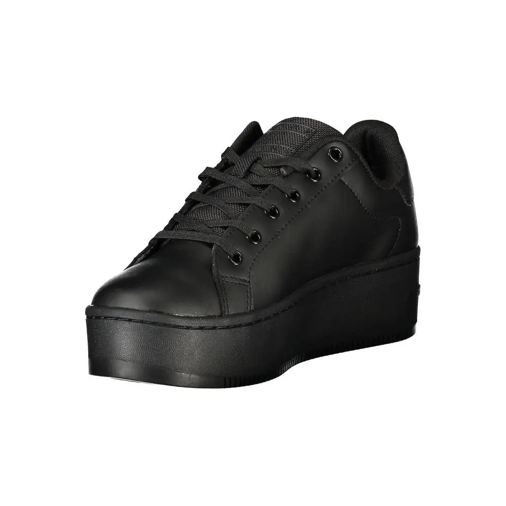 Sneaker femme tommy hilfiger noire en polyuréthane avec plateforme mate et mesh texturé sur la languette