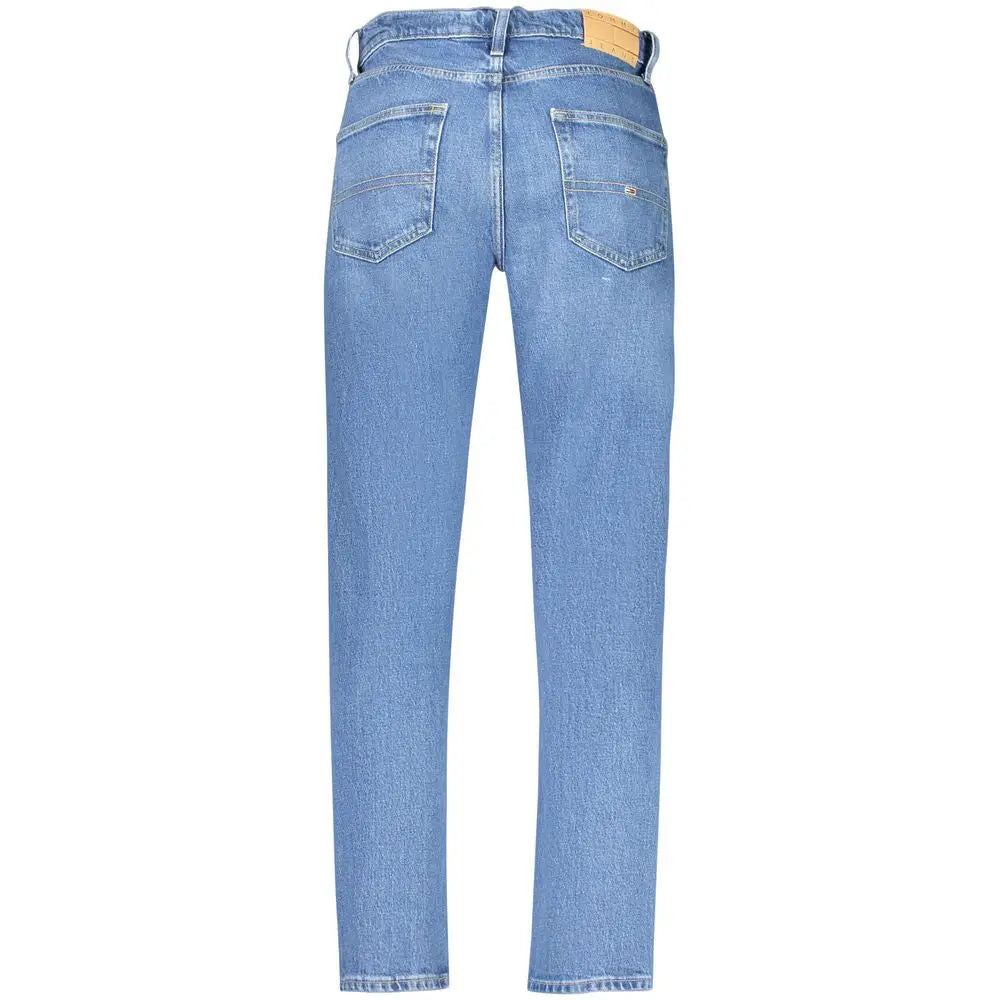 Jean homme tommy hilfiger bleu clair en denim coton avec coupe droite classique et patch cuir tan à la taille