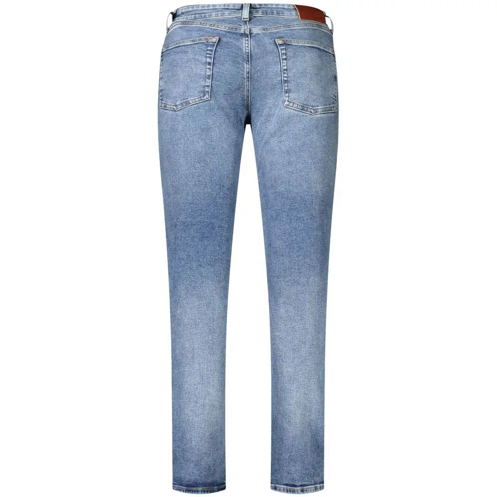 Jeans homme tommy hilfiger blu en coton bleu clair avec coupe droite et étiquette en cuir marron à la taille vue dos