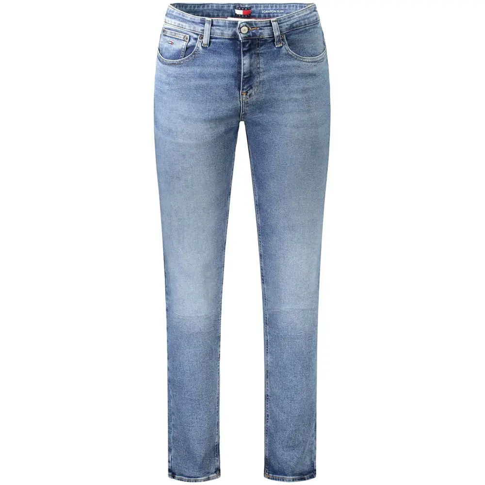 Jeans homme tommy hilfiger en coton bleu clair avec coupe droite classique et logo sur la ceinture arrière
