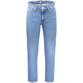 Jeans homme tommy hilfiger blu cotton en denim clair coupe droite avec branding sur la ceinture et poche arrière vue dos