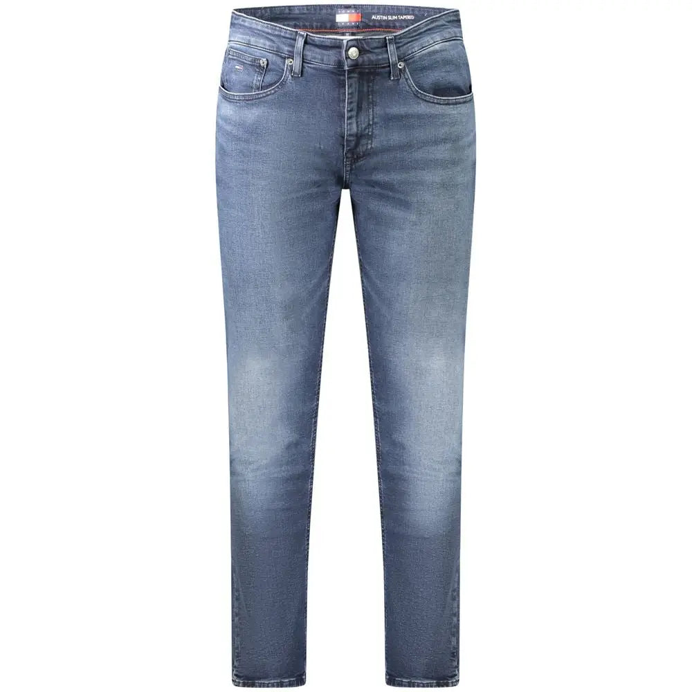 Jean slim fit homme tommy hilfiger en denim bleu moyen avec délavage subtil et détails effet usé en coton