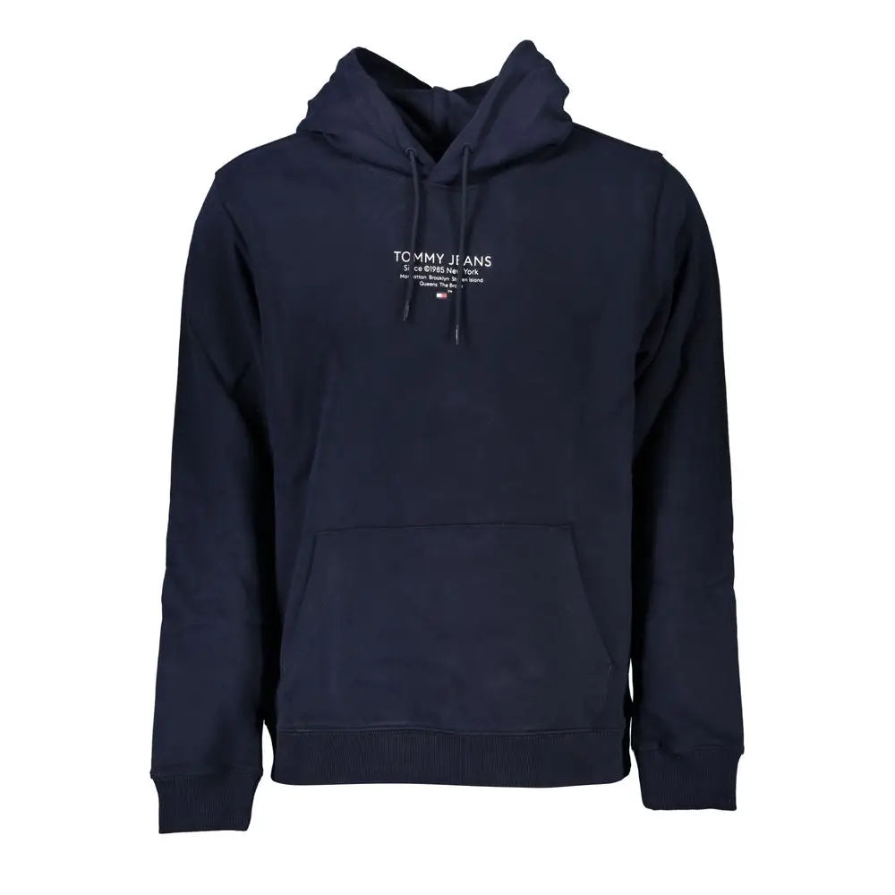Sweatshirt homme tommy hilfiger en coton bleu marine avec logo blanc sur la poitrine et poche kangourou frontale