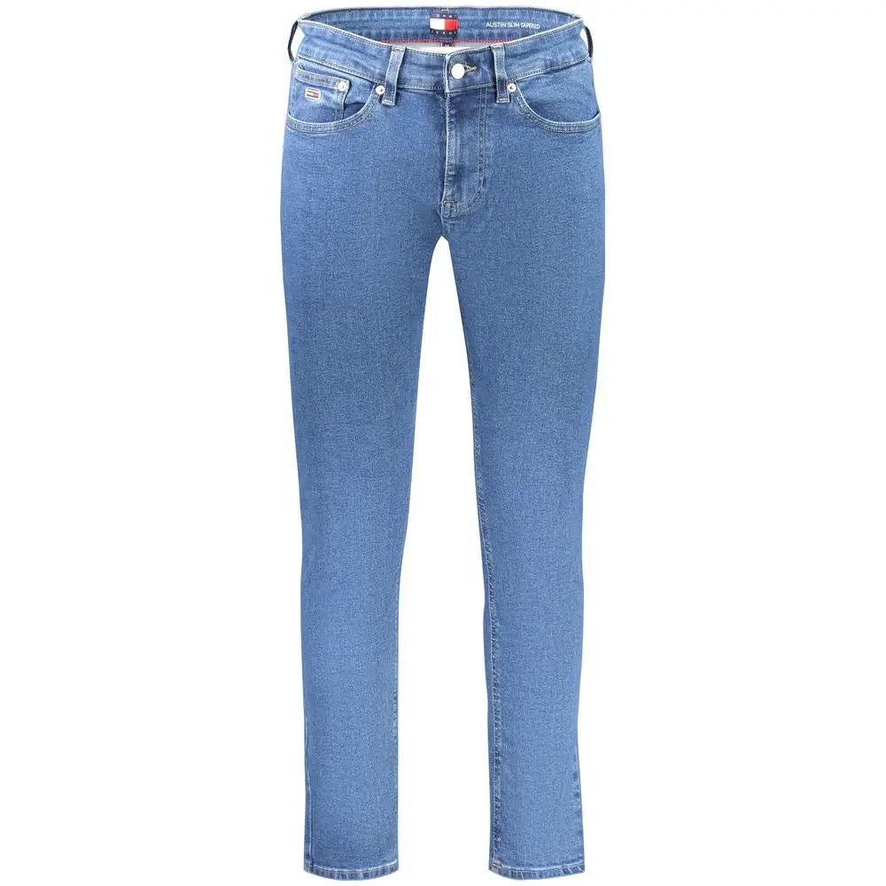 Jean bleu slim fit en coton pour homme tommy hilfiger avec coupe classique cinq poches et logo sur la ceinture