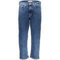 Jean femme bleu tommy hilfiger en coton avec coupe droite classique et logo tommy jeans sur la ceinture vue dos