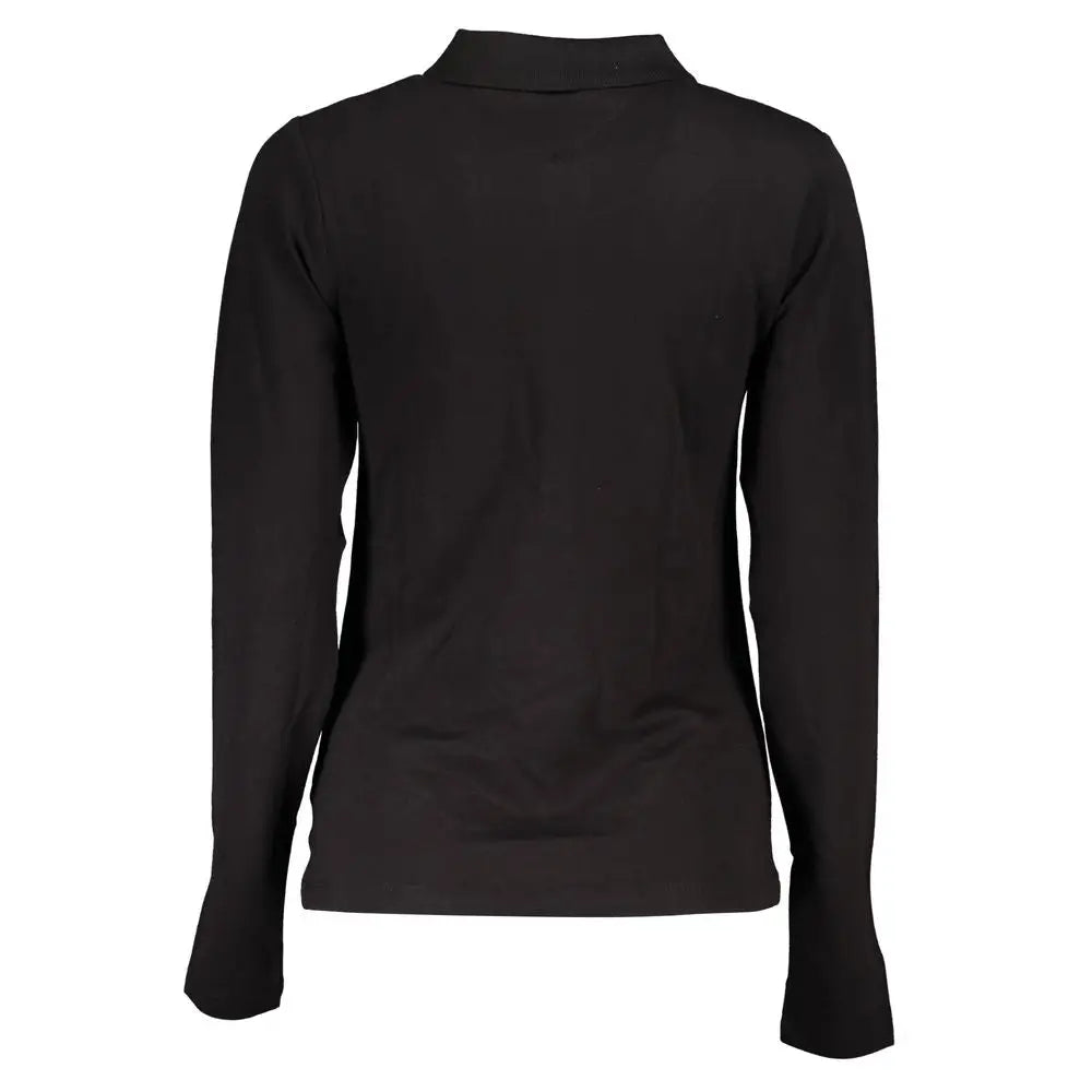 Polo noir à manches longues avec col classique en tissu lisse pour jeans femme tommy hilfiger blu cotton