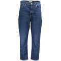 Jeans femmes tommy hilfiger blu en coton bleu foncé avec coupe droite et ourlets effilochés