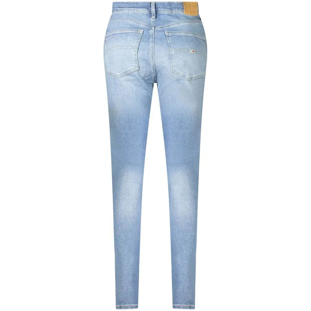 Jean slim en coton bleu clair avec décoloration subtile et patch en cuir tan tommy hilfiger pour femme
