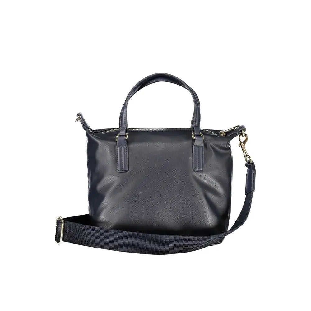 Sac à main femme tommy hilfiger en polyester bleu avec bandoulière réglable et poignées supérieures en cuir noir