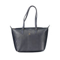 Sac cabas bleu marine en cuir avec plaque logo dorée et anses assorties tommy hilfiger pour femme