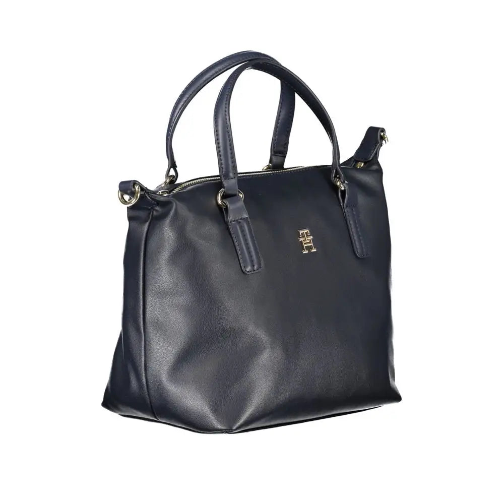 Sac fourre-tout en cuir bleu marine foncé avec logo doré tommy hilfiger en polyester pour femme