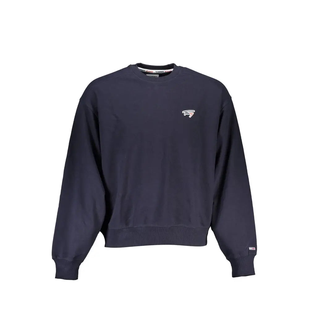 Sweatshirt tommy hilfiger bleu marine en coton pour homme avec logo brodé sur la poitrine et étiquette de marque au col