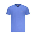 T-shirt homme tommy hilfiger bleu en coton avec petit logo sur la poitrine et étiquette de marque au col